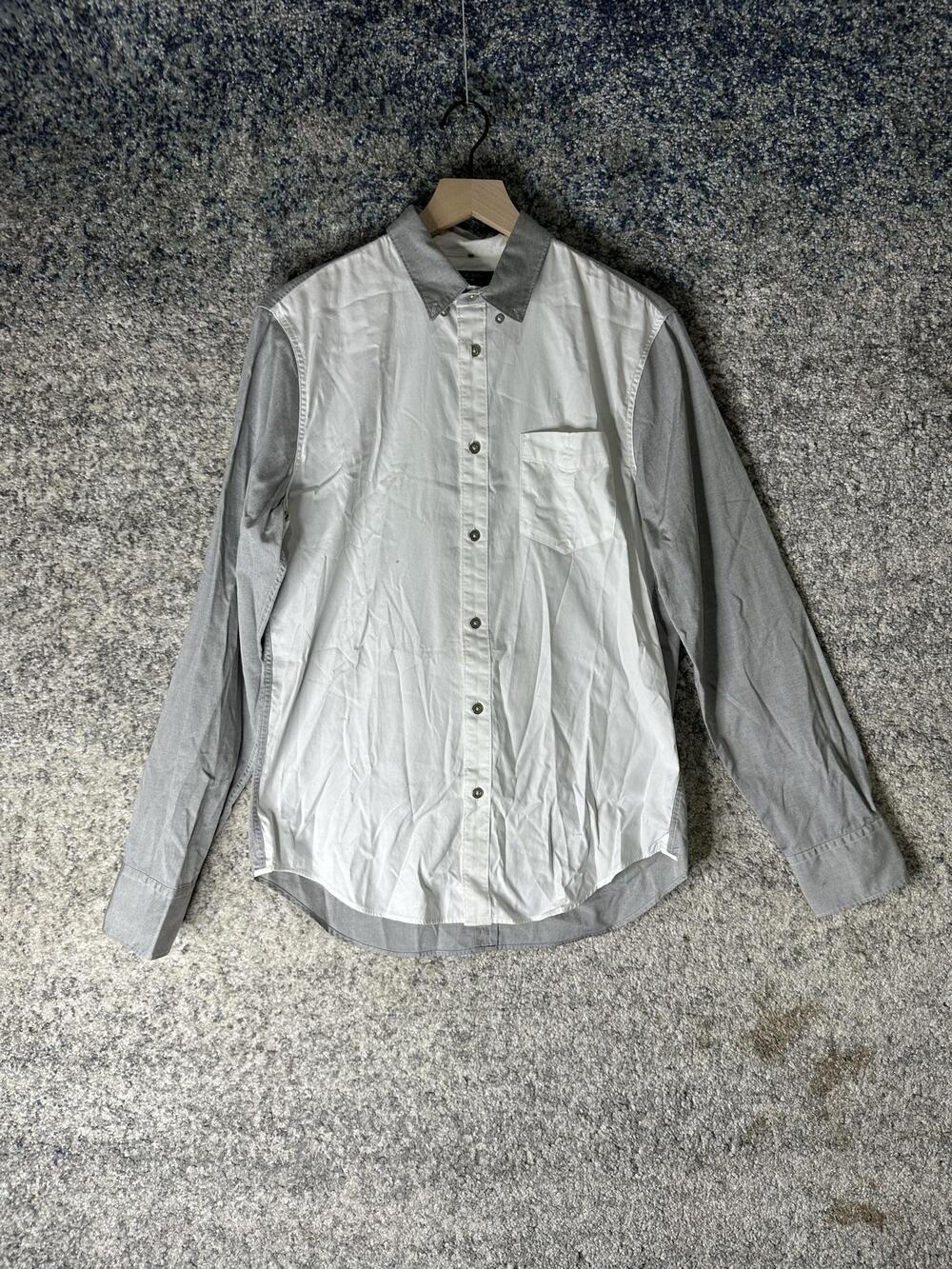 Rag & Bone Shirt Mens Medium White Gray Classic Fit Colorblock Button Front